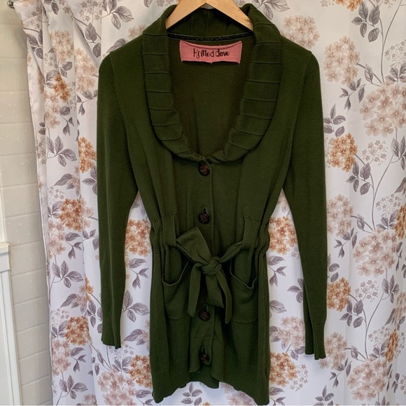 Knitted Dove Emerald Green Cardigan Sweater - Picture 3 of 13